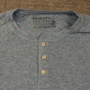 Faherty Cloud Cotton Henley Mens Large Blue Heather Long Sleeve MKC0077-LIH